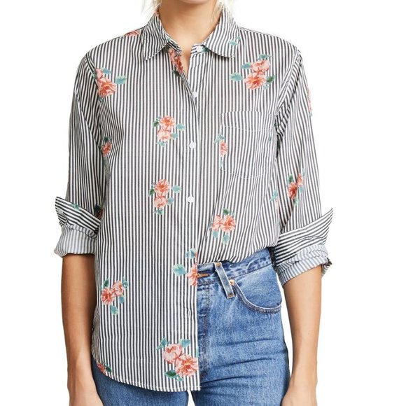 Rails Tops - Rails Taylor Floral Stripe Shirt Buttondown Long Sleeves Size XS L2769